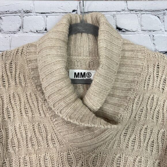 MM6 Maison Martin Margiela Cable Knit Mini Sweater Dress L Alpaca Wool Beige - Picture 4 of 13